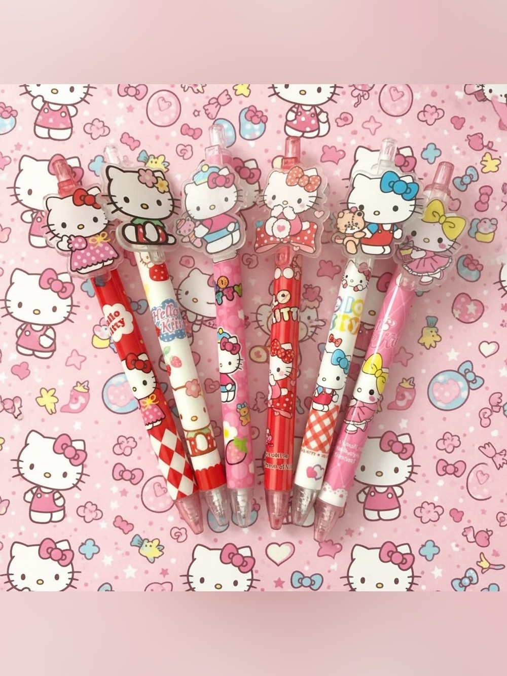 6 for $10-Hello Kitty Red and Pink Character Gel Pen Set - Cute Party Favors